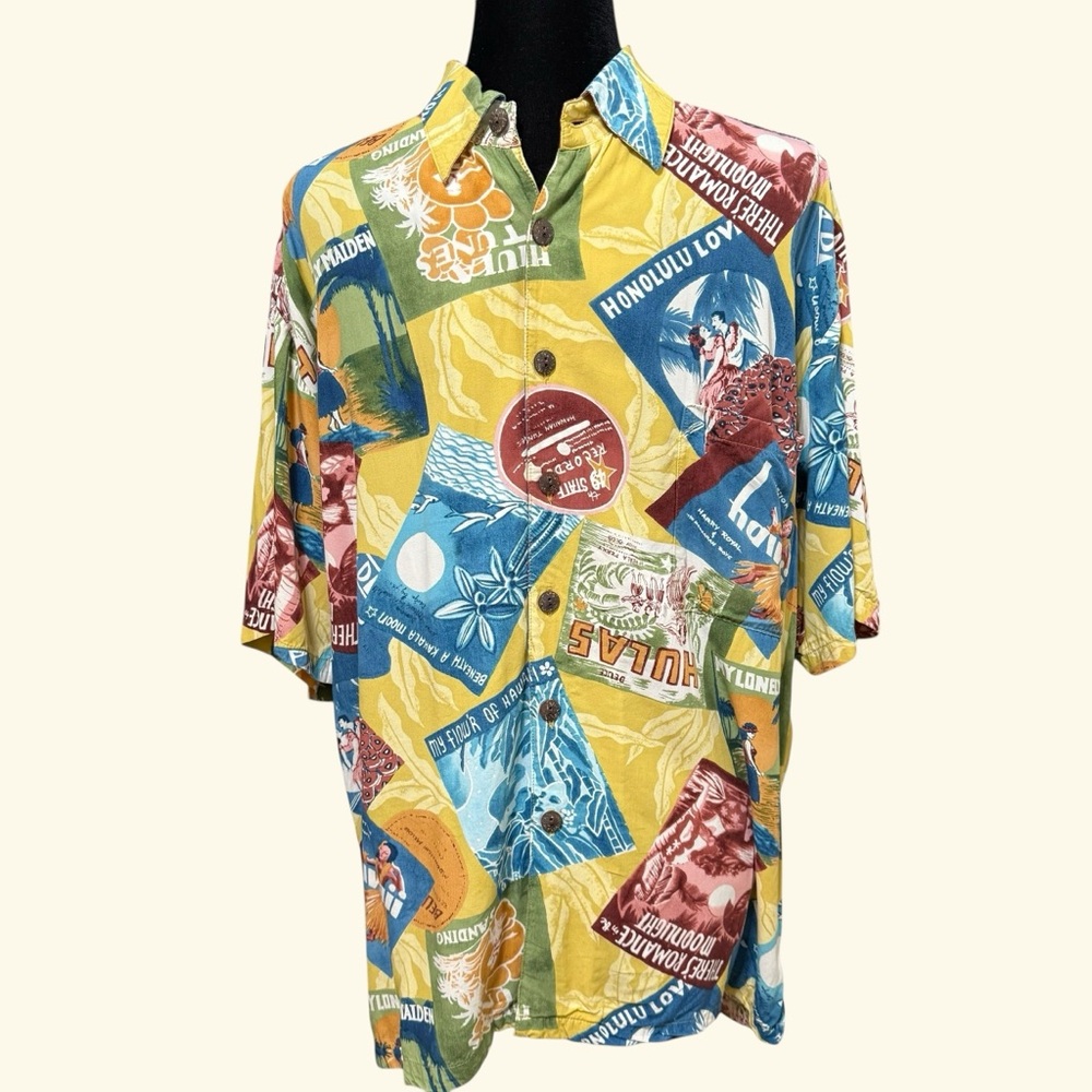 Kahala Aloha Shirt Size Medium Vintage Record Album Print Hawaii Music Hula